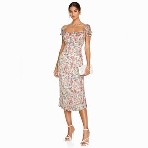 LAPIS 100% Silk 90s or y2k floral midi dress with flutter sleeves fairy